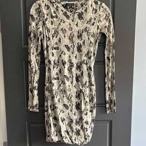 rag & bone Long Sleeve Mini Snake Print Dress - Cream and Brown